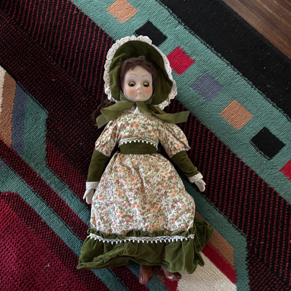 Vintage Floral Dress Doll with Bonnet